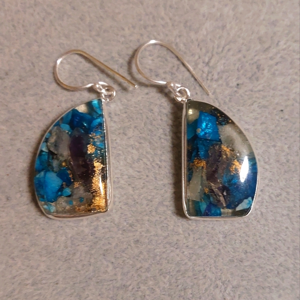 Copper Turquoise Resin Earrings